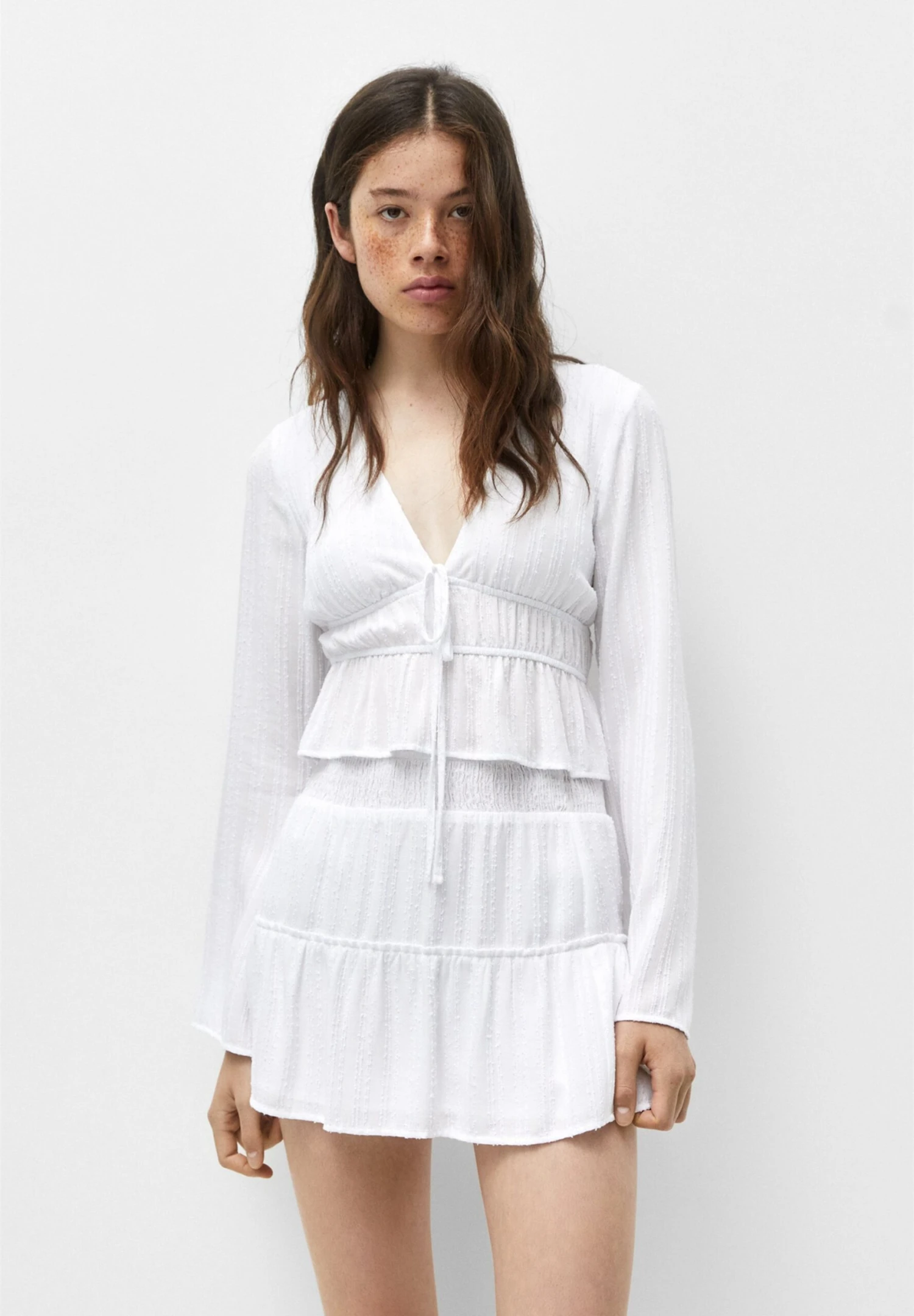 PULL & BEAR With Shirring And Ruffles - A-Lijn Rok - White