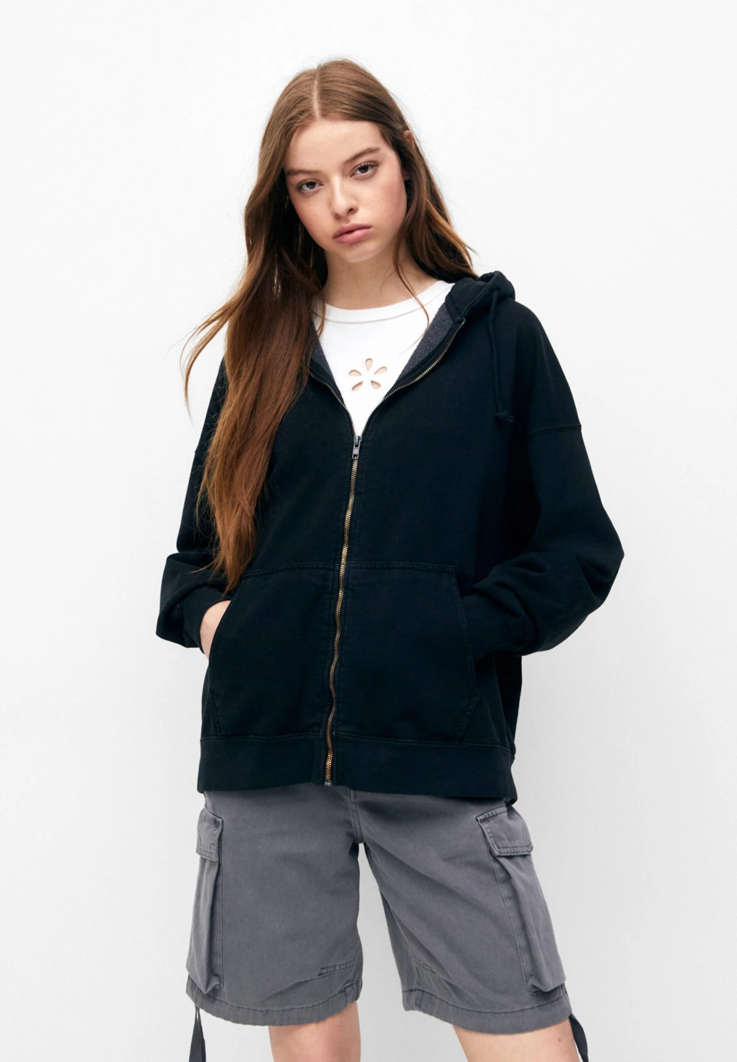 PULL & BEAR Cropped - Sweater Met Rits - Black