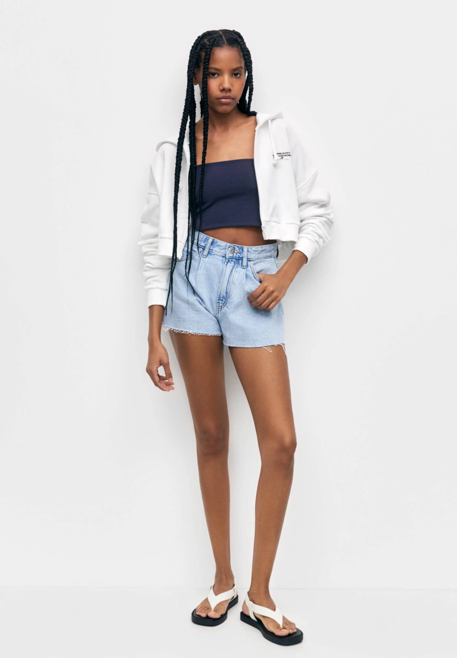 PULL & BEAR Cropped - Sweater Met Rits - White - Afbeelding 2