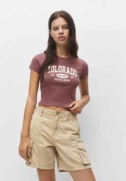 PULL & BEAR Colorado Short Sleeve - T-Shirt Print - Berry
