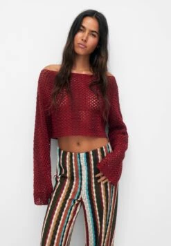 PULL & BEAR With Vertical Stripes - Trui - Dark Red