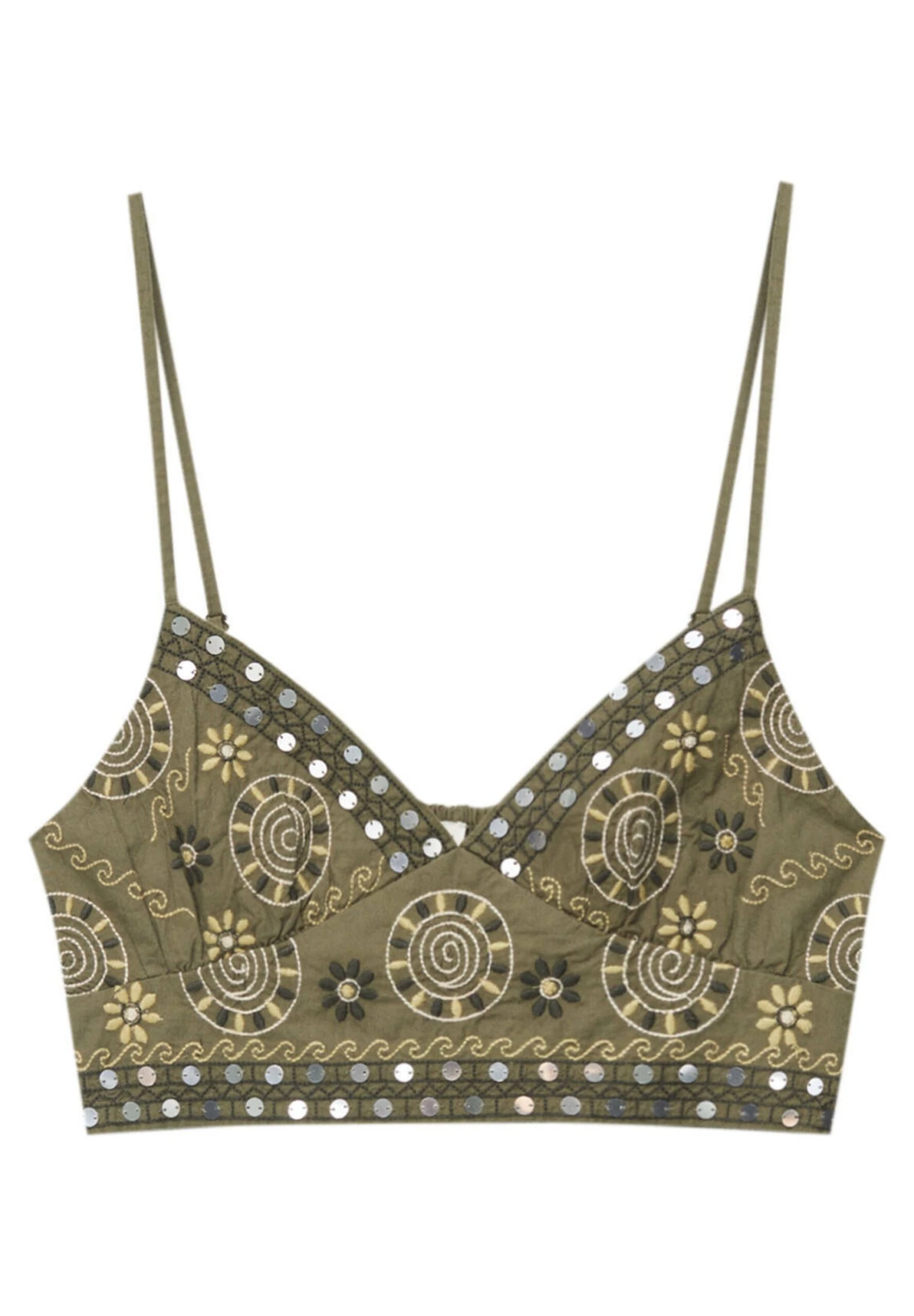 PULL & BEAR Crop Embroidered With Mirrors - Top - Green - Afbeelding 5